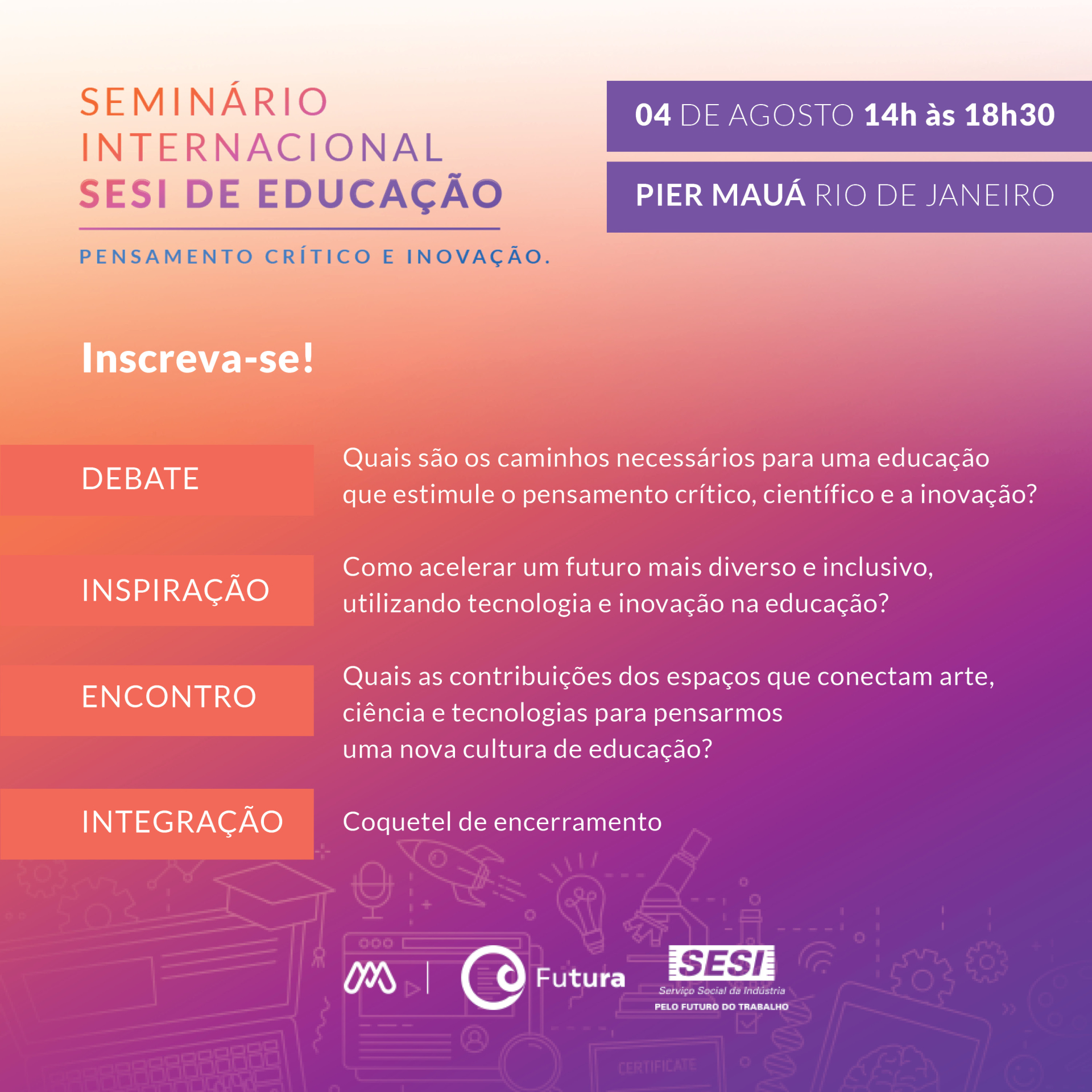 Card com a programação do evento