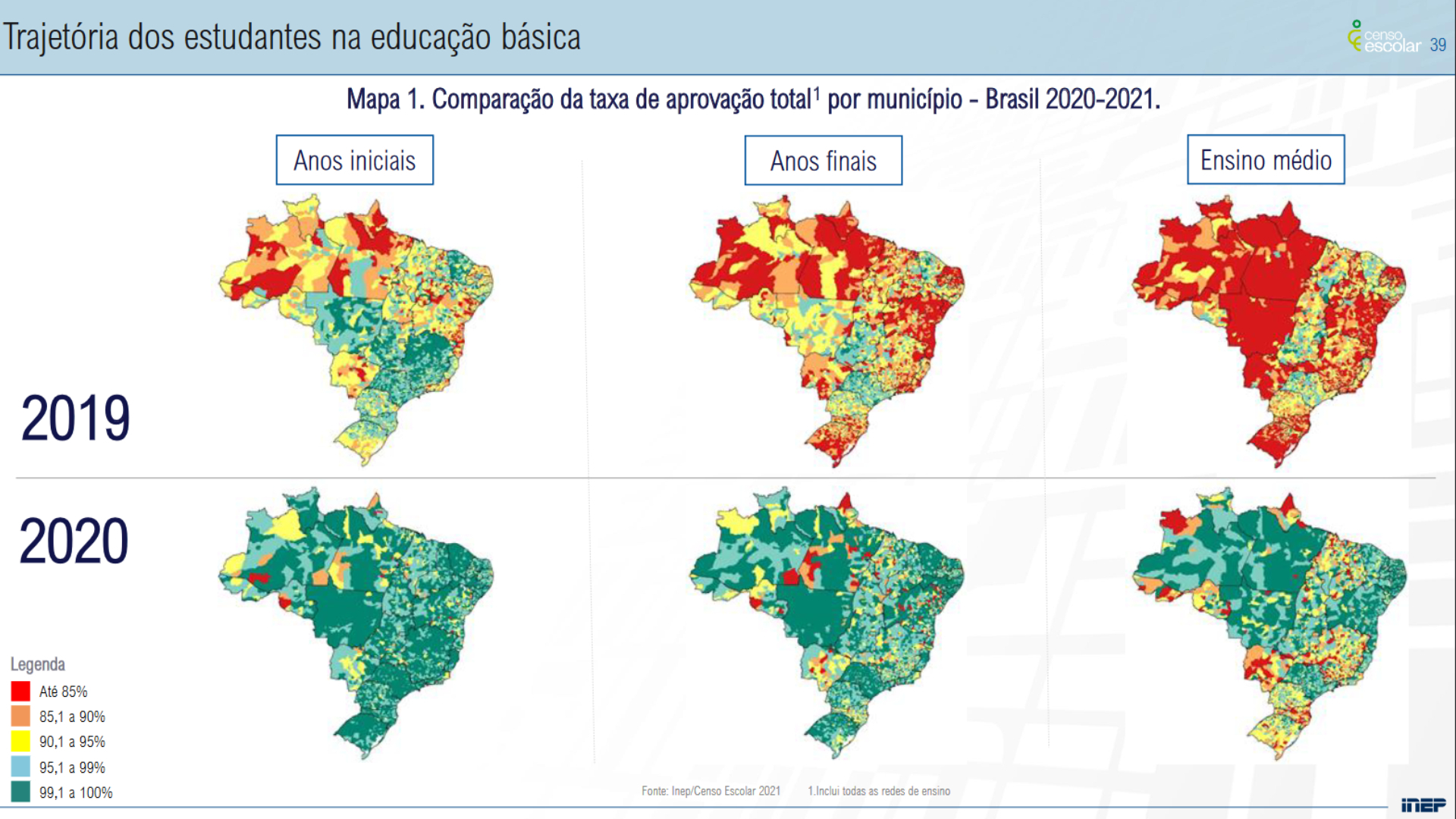 Imagem com dados de 2019 e 2021, em que a taxa de aprovação aumentou durante a pandemia.