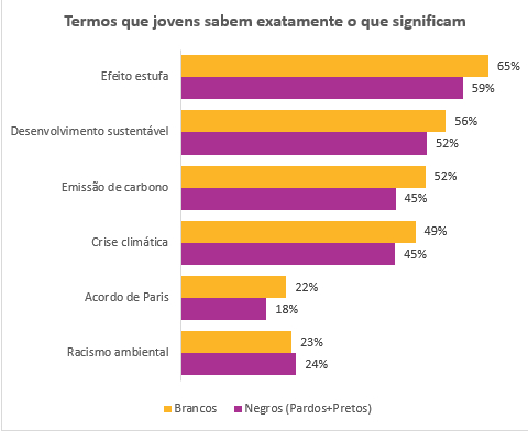 Um gráfico sobre a familiaridade de jovens negros com termos relacionados à pauta ambiental