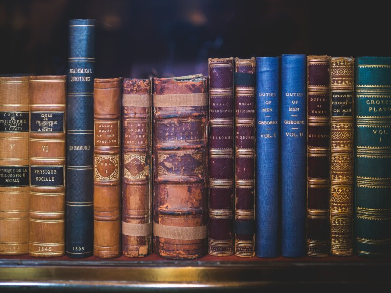 Foto de livros organizados lado a lado.