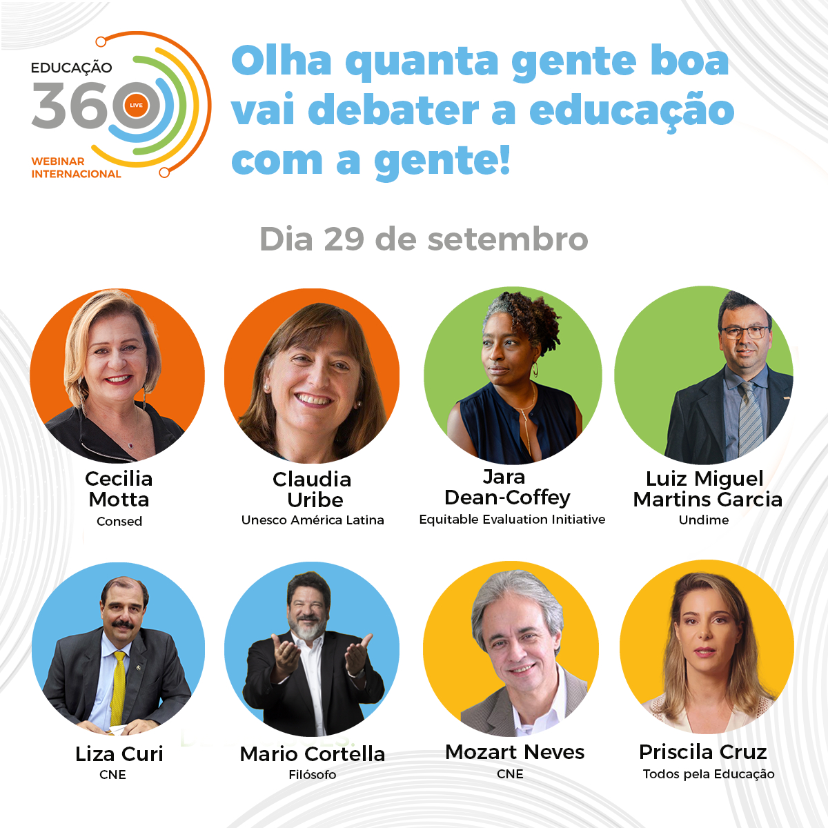 Cartaz de anúncio de debate sobre a educação com a foto das pessoas que irão debater