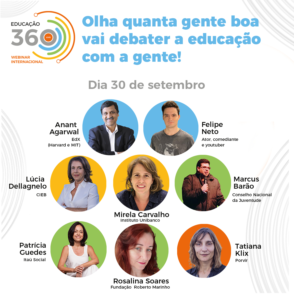 Cartaz de anúncio de debate sobre a educação com a foto das pessoas que irão debater