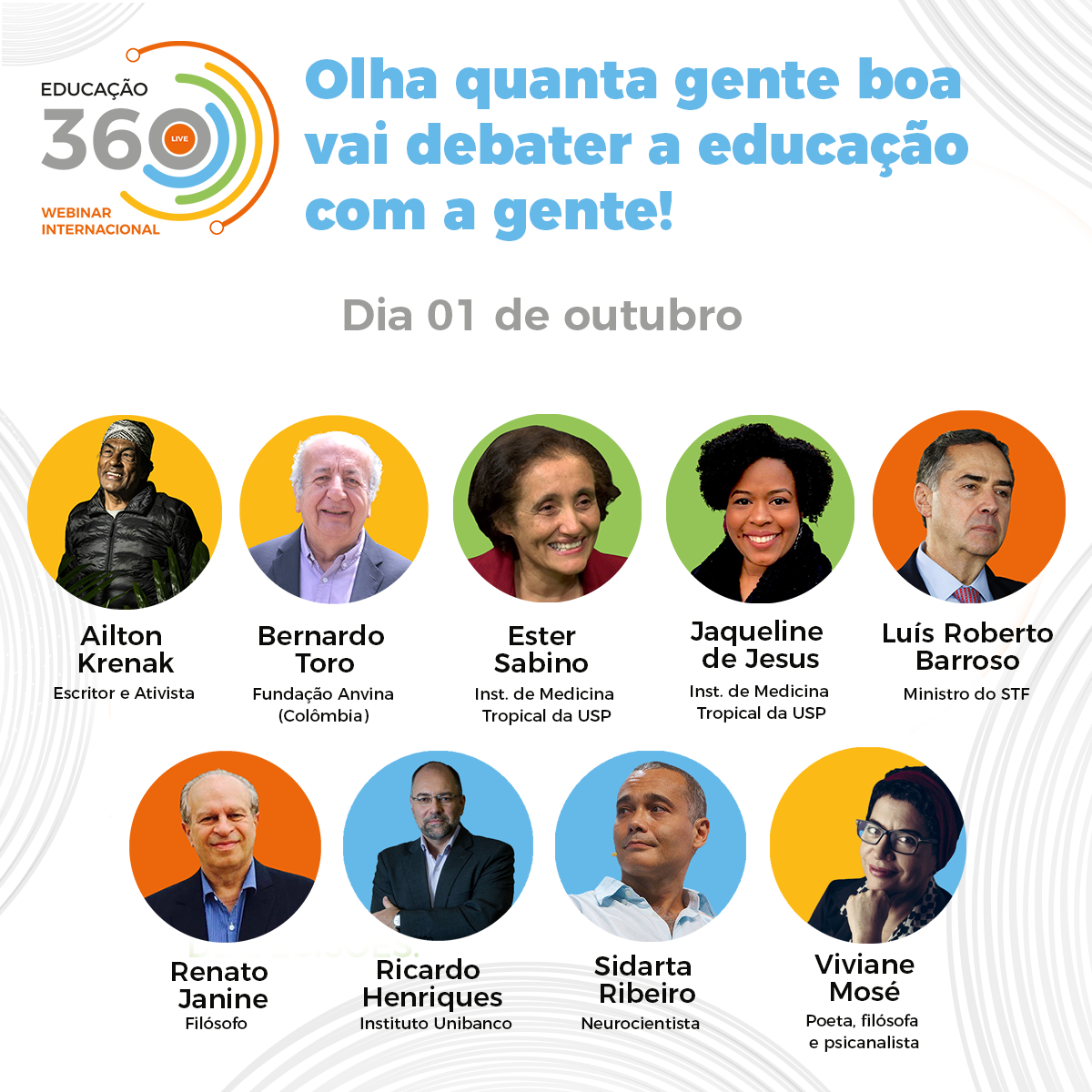 Cartaz de anúncio de debate sobre a educação com a foto das pessoas que irão debater