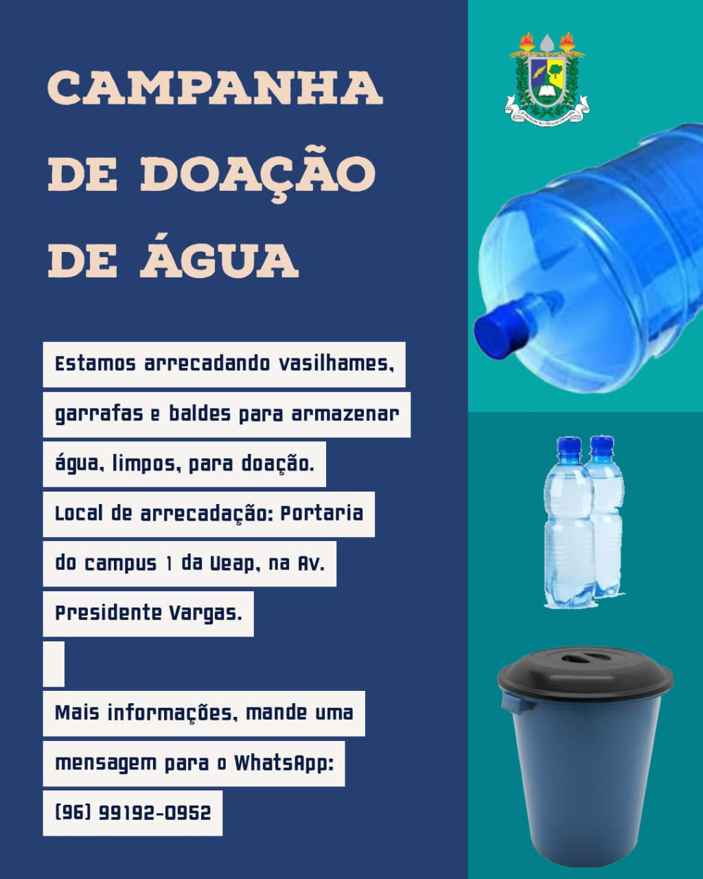 Arte sobre campanha de doação de água para o Amapá