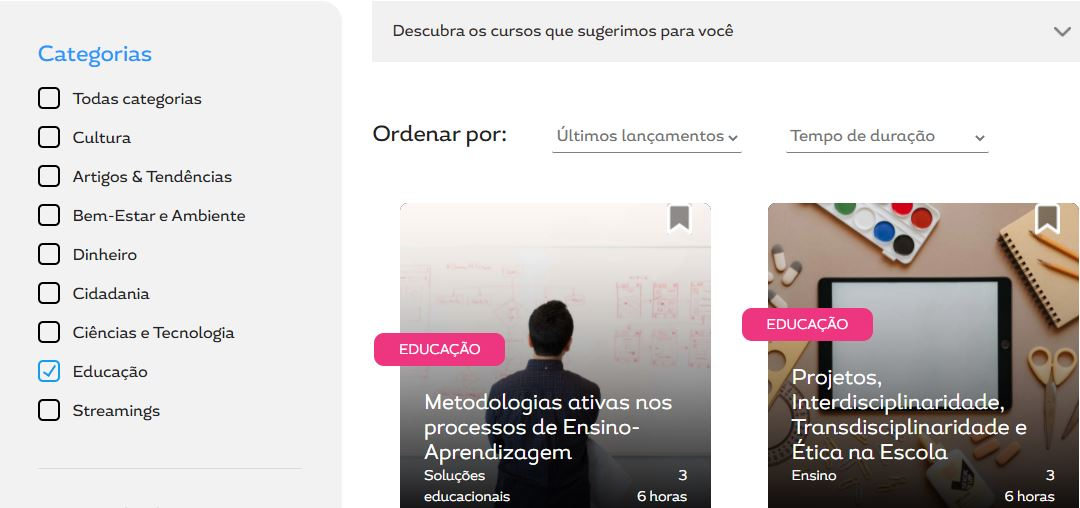 Print de uma tela de cursos