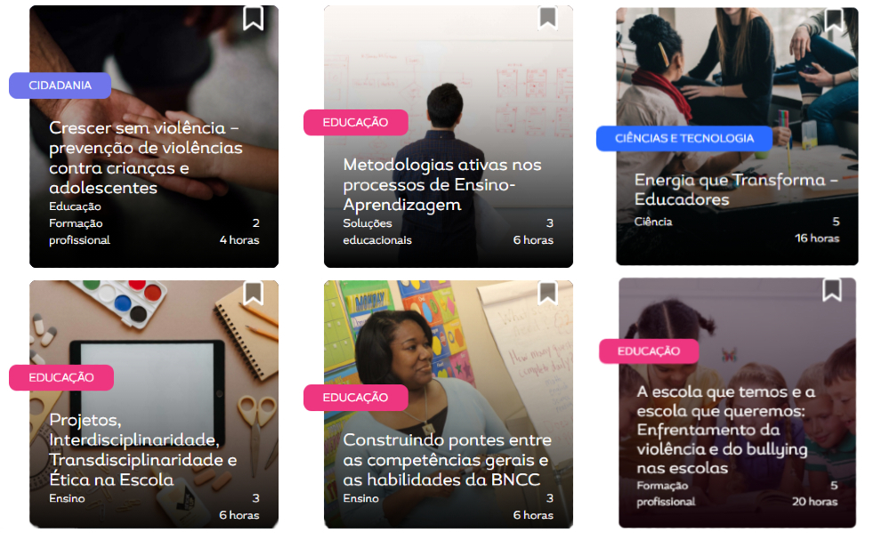 Print da tela dos cursos gratuitos do Futura