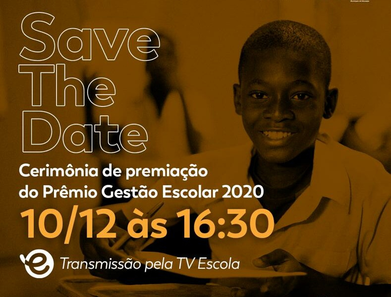 Arte de divulgação do prêmio gestão escolar 2020.