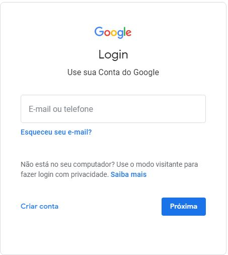 Tela inicial de login no Google