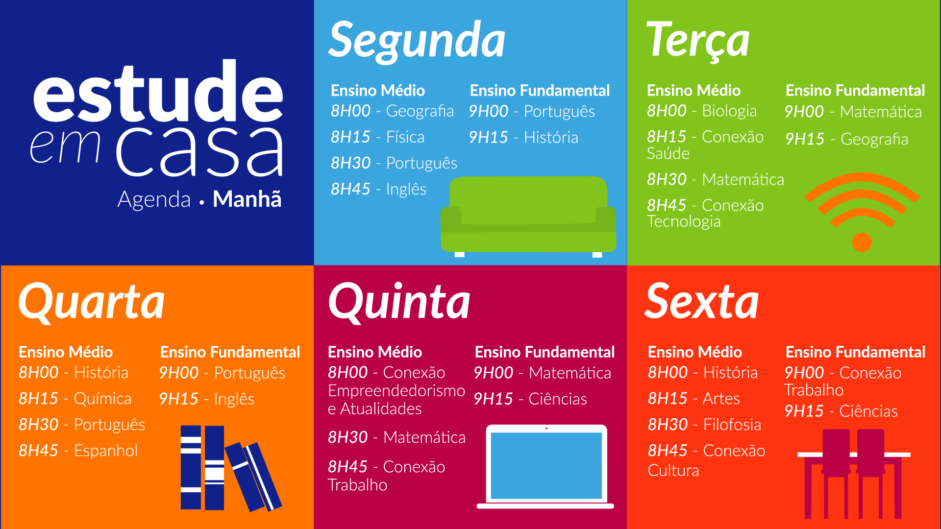 Agenda do período da manhã do Estude em Casa