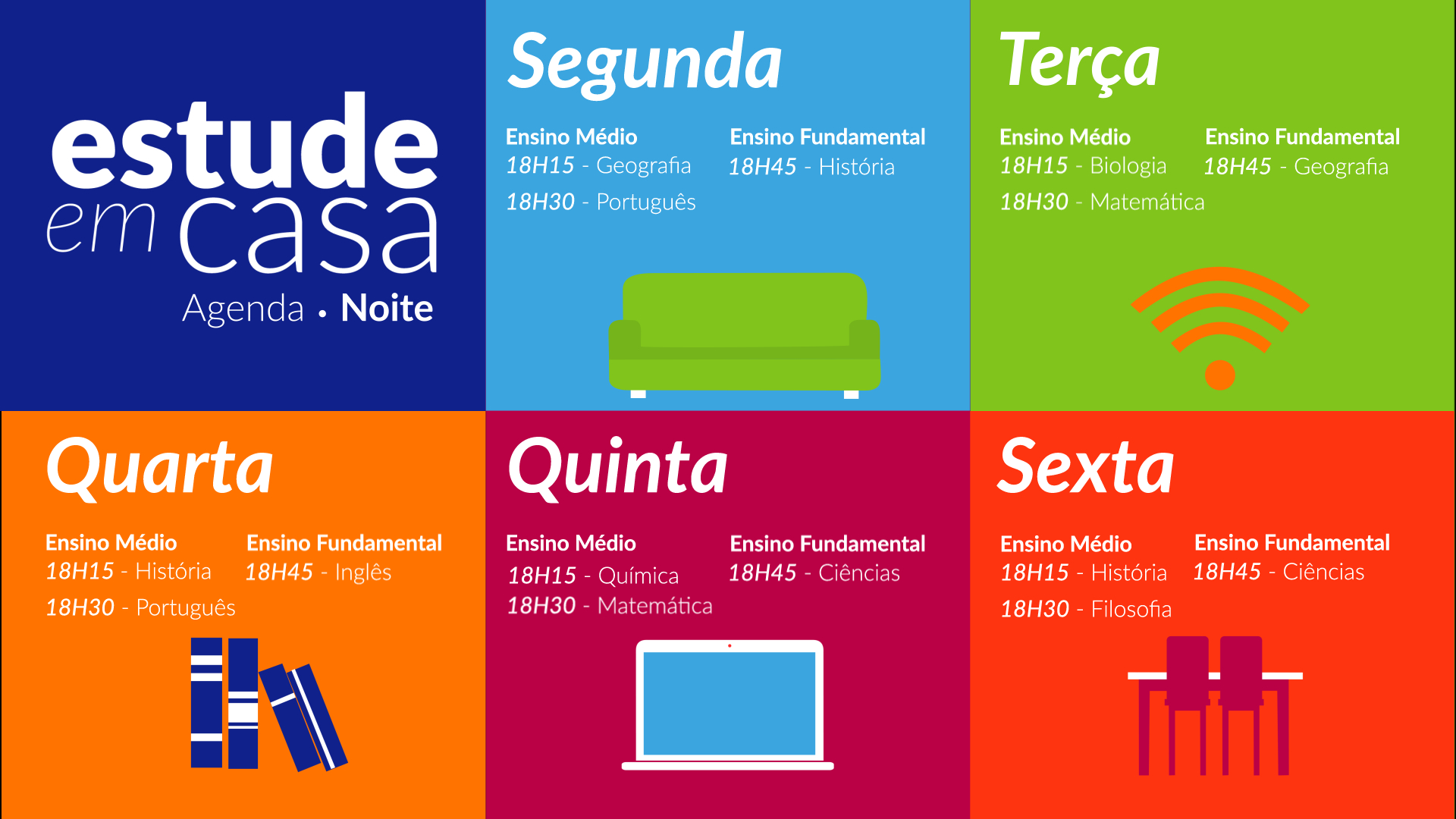 Agenda do período da noite do Estude em Casa