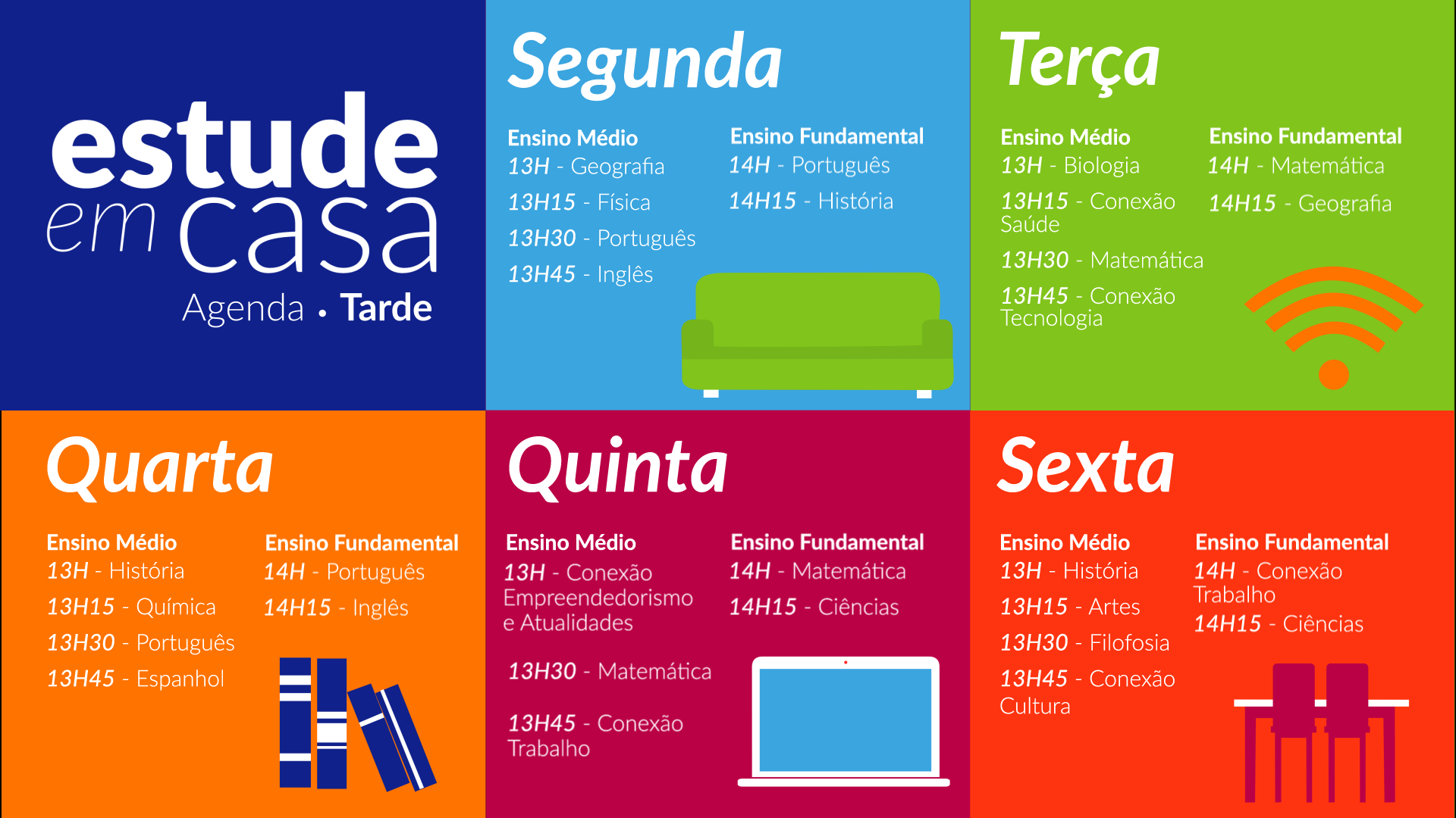 Agenda do período da tarde do Estude em Casa
