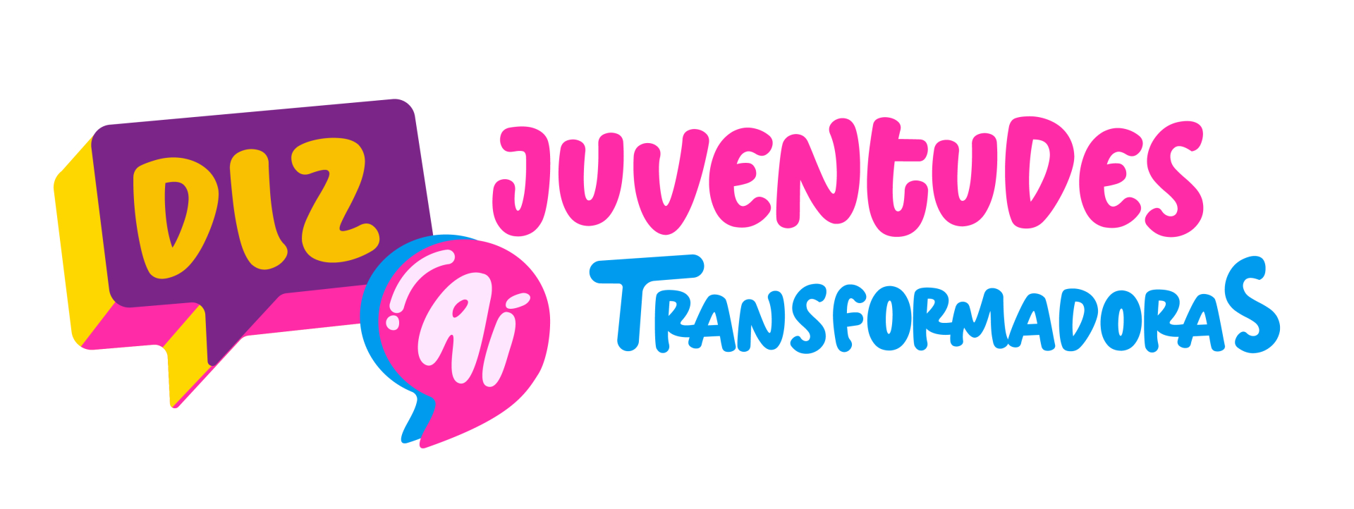 Fundo branco com o nome do programa "Diz aí - Juventudes transformadoras" em destaque colorido.
