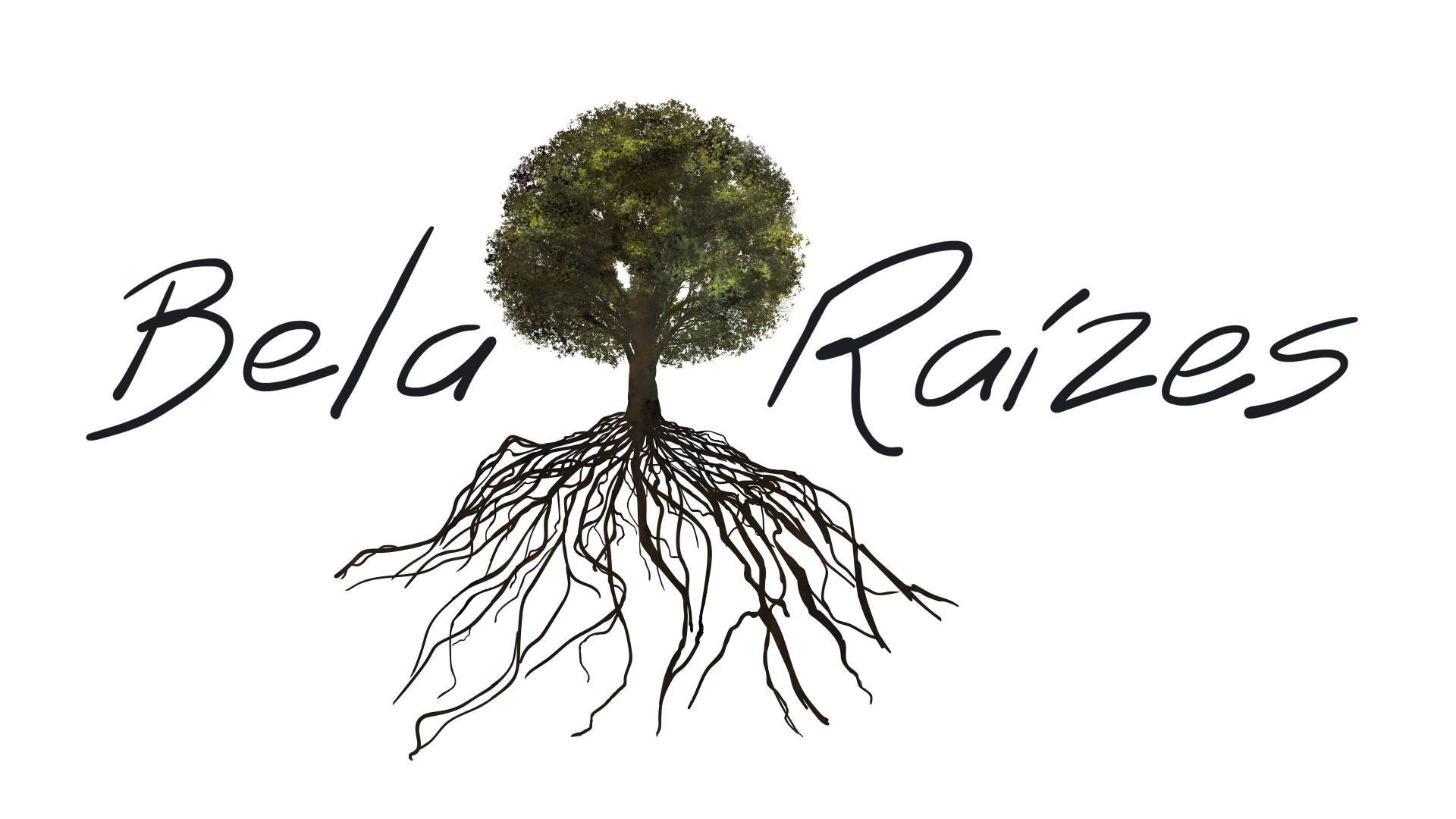 Fundo branco com o desenho de uma árvore e suas raízes.
