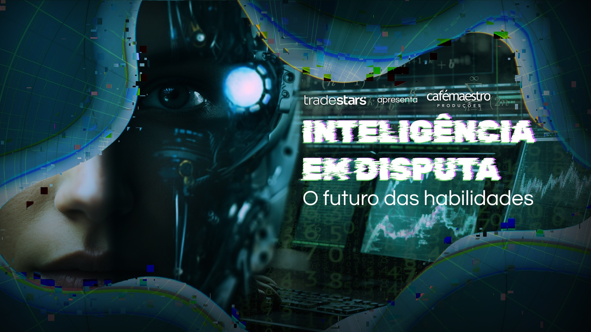 Fundo escuro, em tons azulados, que mostra um robô. Em primeiro plano, o nome do programa (Inteligência em Disputa).