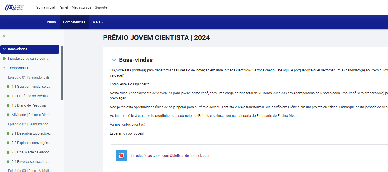 Painel boas-vindas Prêmio Jovem Cientistas