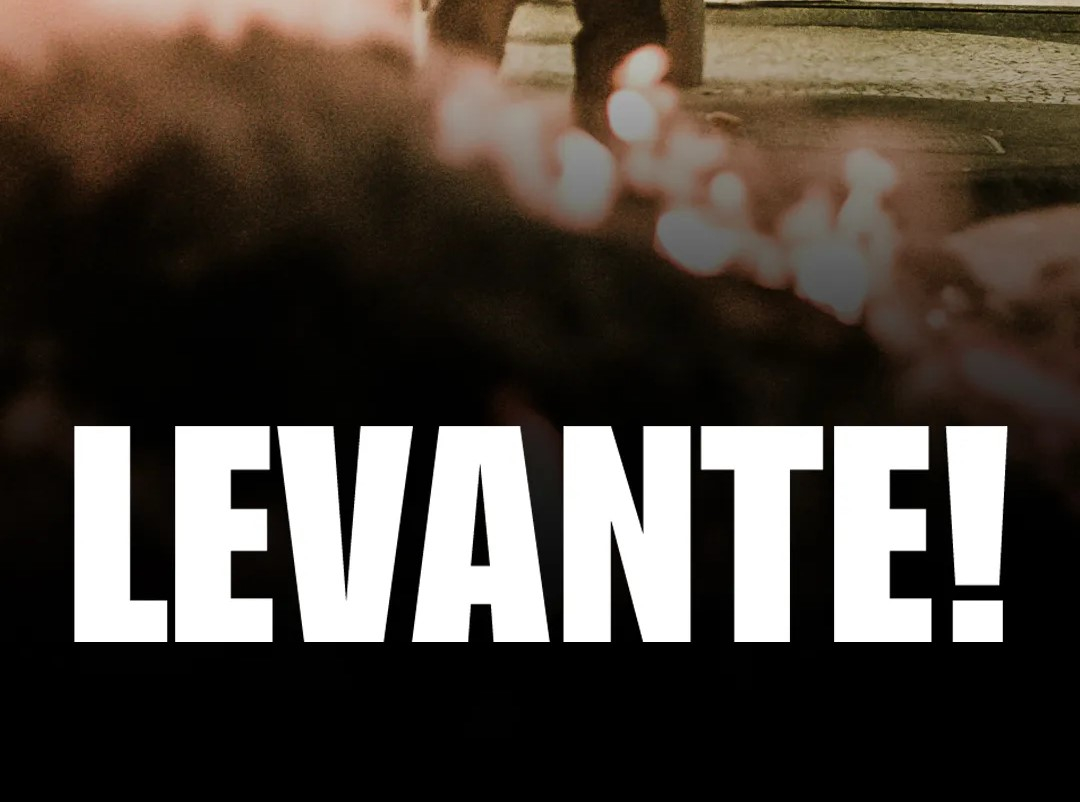 Nome "Levante" em branco, sobre um fundo escuro.