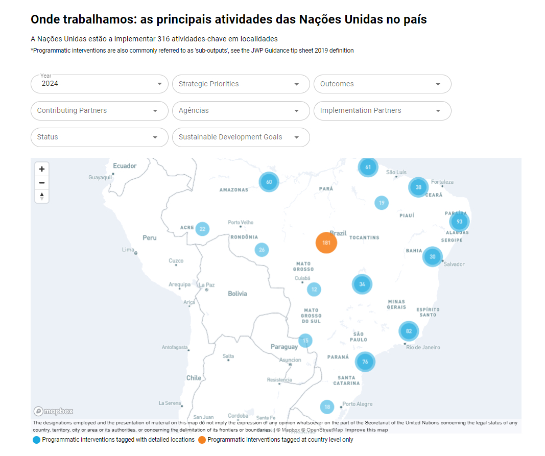 Mapa do Brasil em branco, com destaques em círculos azuis espalhados pelo mapa.