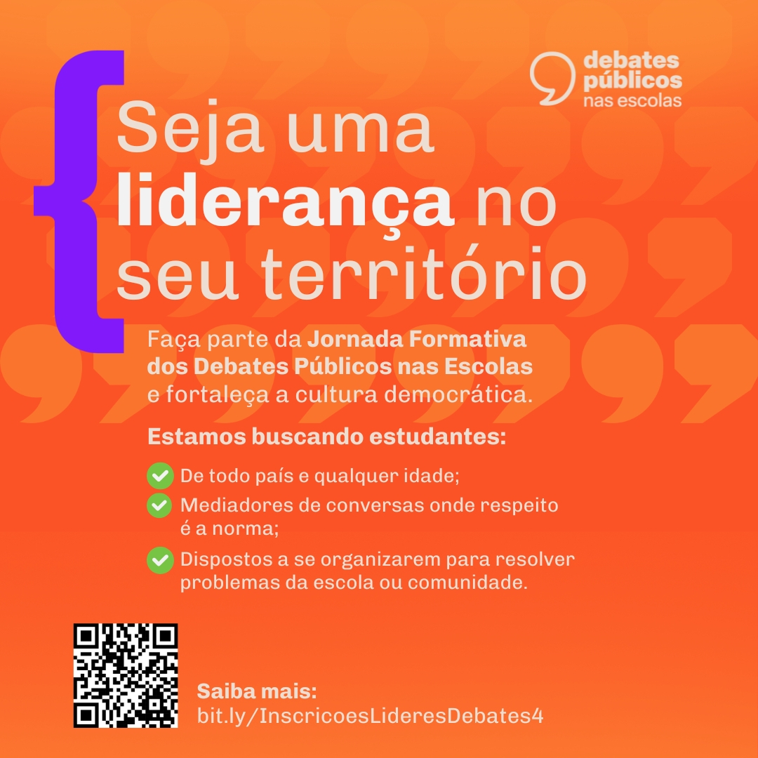 Sobre fundo alaranjado, o texto "Seja uma liderança no seu território" e demais informações sobre o programa, já exploradas no texto da matéria.
