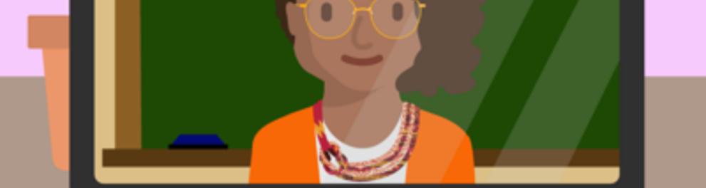 Imagem animada da personagem virtual do Futura, Mari. É a tela de um notebook conectado à imagem da personagem
