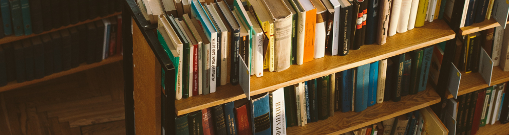 Imagem do interior de uma biblioteca. Podemos ver estantes lotadas de livros