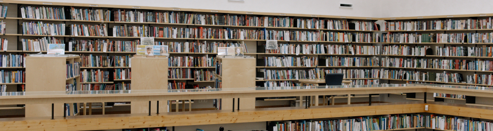 Imagem mostra uma visão aérea de uma biblioteca