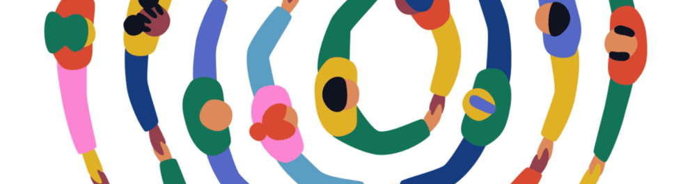 Ilustração de pessoas dando as mãos em círculo
