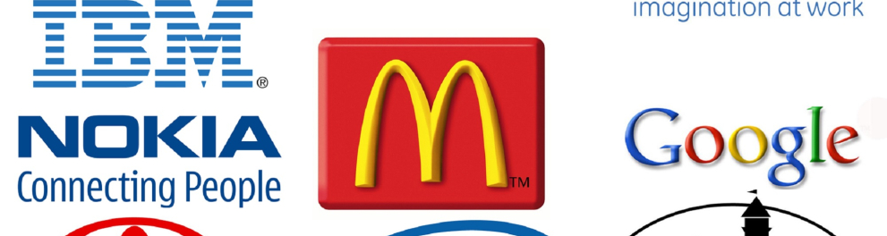 Logotipos de algumas marcas transnacionais como Intel, Google, IBM, Toyota, etc