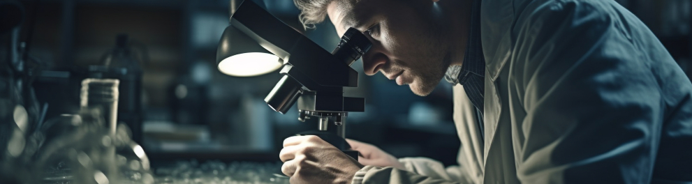 Cientista está observando algo através de um microscópio