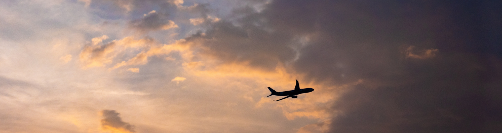 Um avião planando no ar, de perfil para quem bateu a foto
