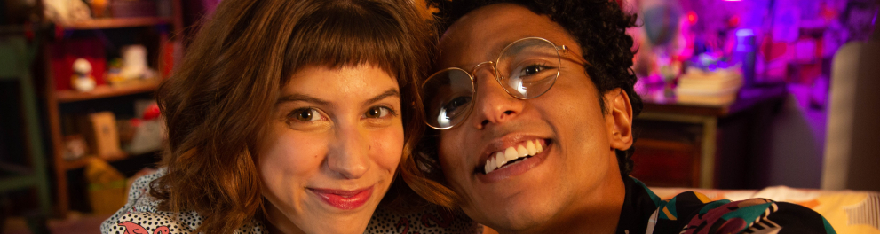 Letícia Fagnani e Felipe Frazão nos bastidores das gravações.
