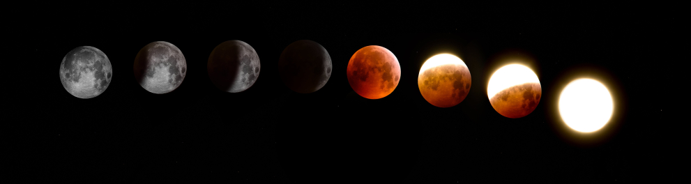 Imagem de um eclipse lunar completo.