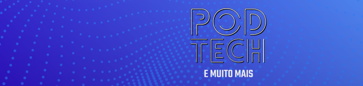 Fundo azul e logotipo do podcast PodTech.