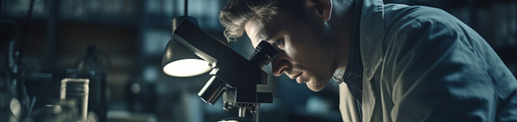 Cientista está observando algo através de um microscópio