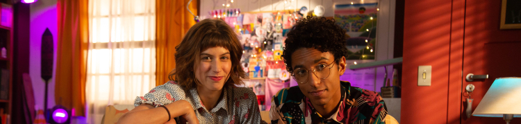 Letícia Fagnani e Felipe Frazão nos bastidores das gravações.