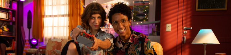 Letícia Fagnani e Felipe Frazão nos bastidores das gravações.