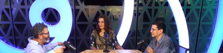 Kylza Estrella e Marquinhos de Oswaldo Cruz na gravação do videocast Aprender Sem Fim