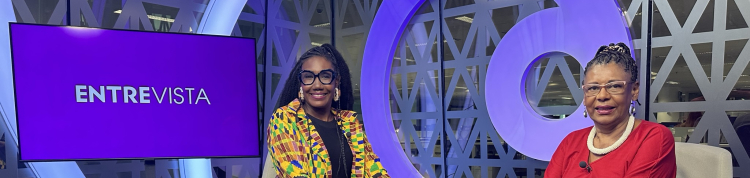 Luiza Mandela na gravação do episódio Gestão da educação antirracista do programa Entrevista: Educação Antirracista